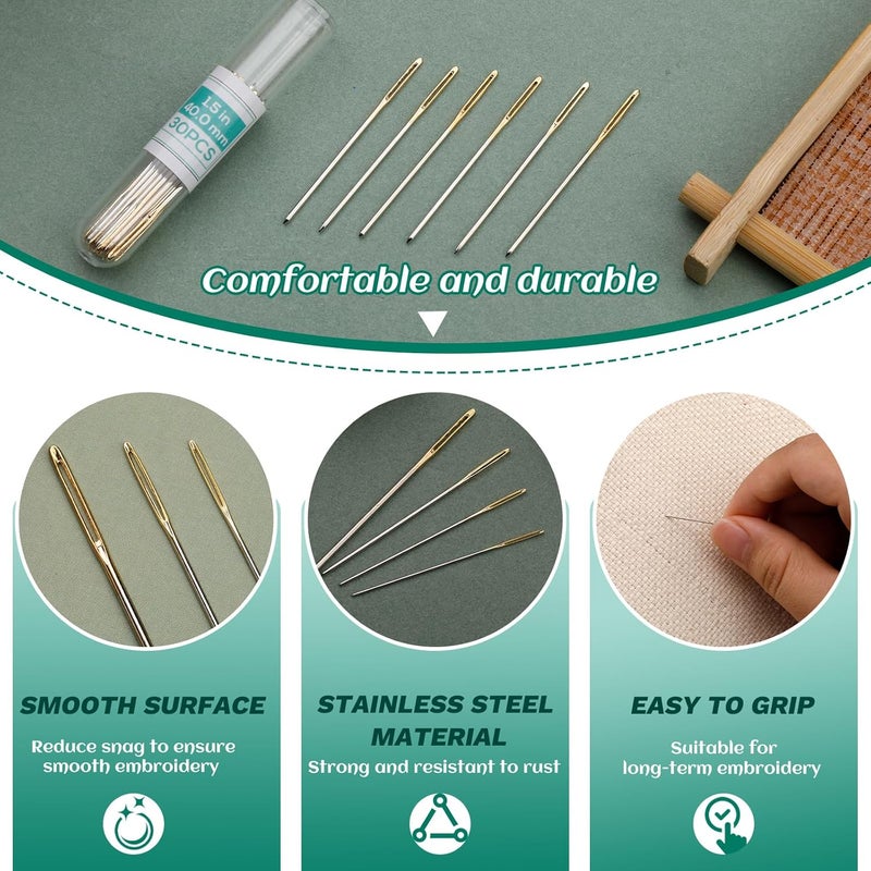 FTEVEN 30PCS Cross Stitch Needles, Size 22 Stainless Steel Embroidery Needles, Large Eye Hand Sewing Needles Blunt Golden Color with Box for Hand Sewing, Cross Stitching - Image 4